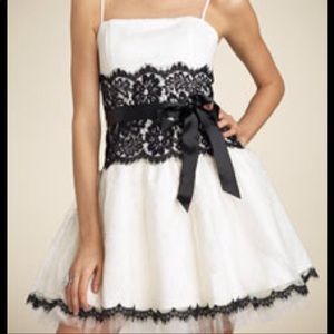 JESSICA MCCLINTOCK white black Lace Tulle Strapless Mini Dress 10 Madonna 80s